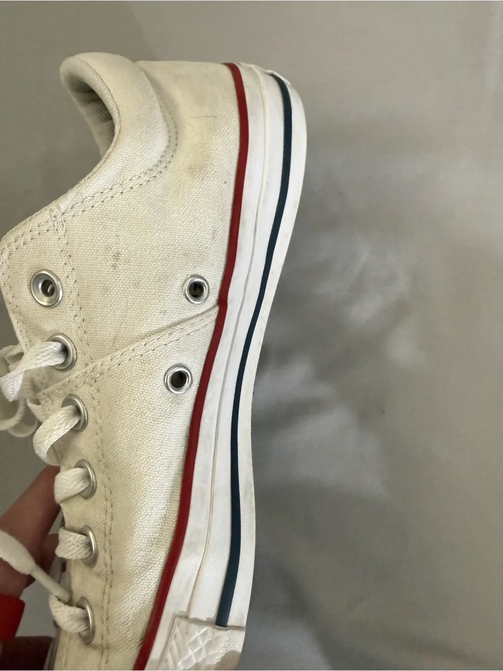 Women’s Converse Low Top Sneakers - White/Cream with Red Stripe size  9